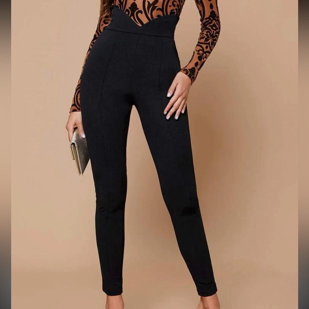 SHEIN Black Privé Notch Wide Waistband Skinny Pants Size Large Lightly Worn